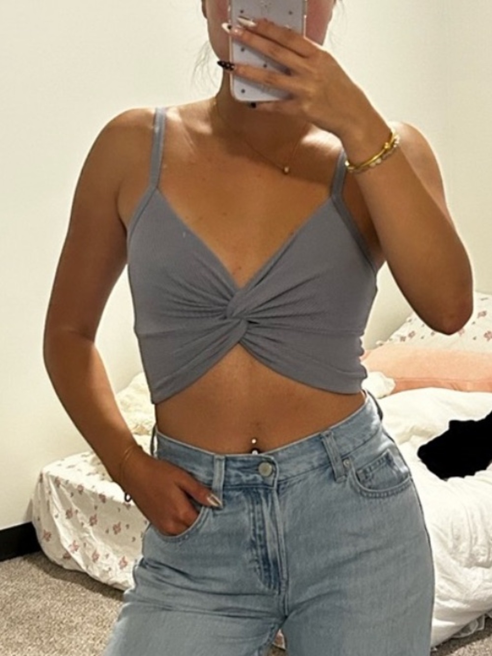 ARITZIA Wilfred Twist Front Ribbed Crop Top Gray